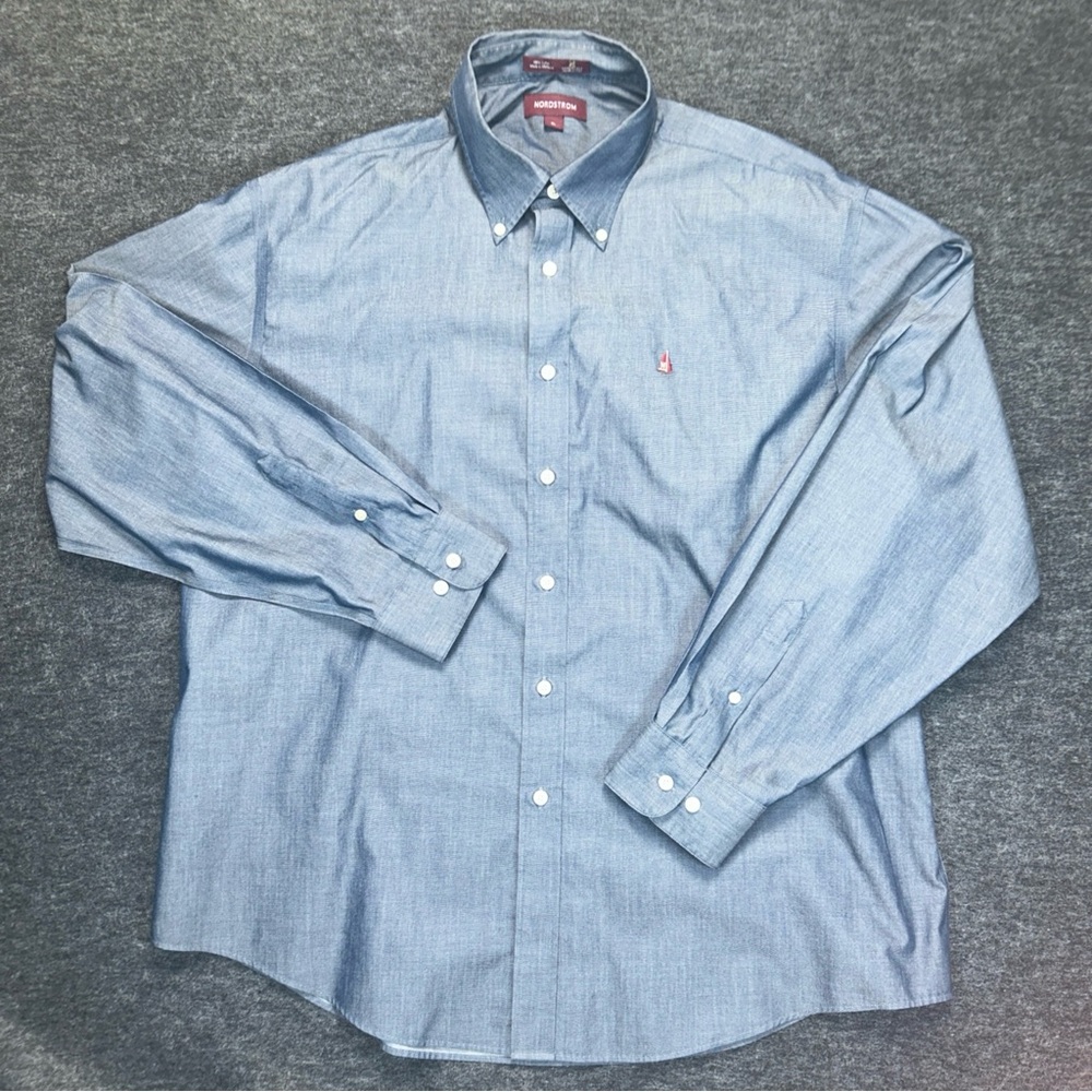 Nordstrom Shirt Mens Smartcare Wrinkle Free Size XL Blue Long Sleeve Button Up